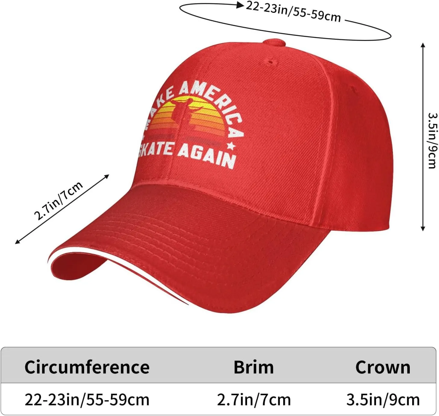 Make America Skate Again Skateboard Hat Mens Wide Brim Baseball Cap Adjustable Low Profile Sports Dad Hats