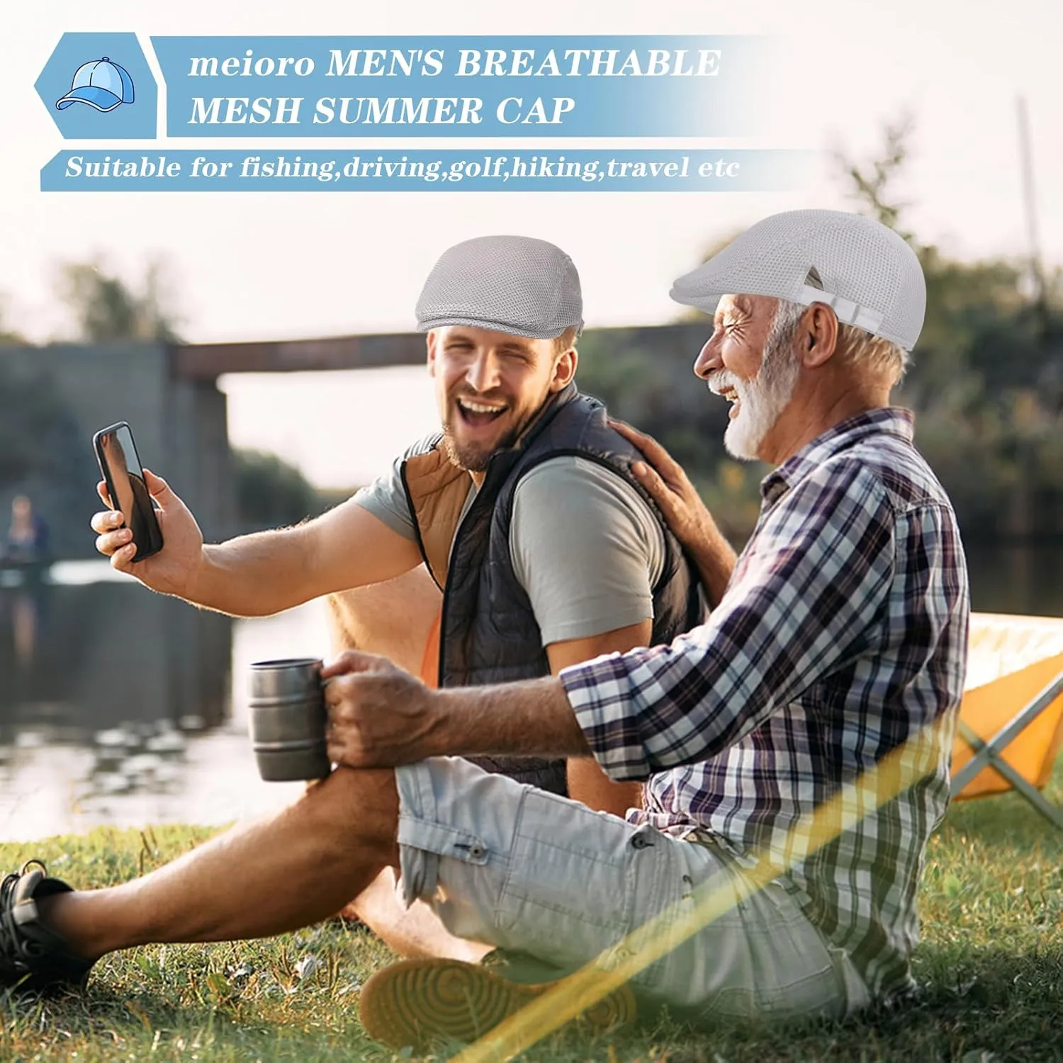 meioro Mens Breathable Mesh Summer Hat Adjustable Flat Cap Newsboy Beret Ivy Cap Irish Cabbie Fishing Hats