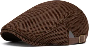 meioro Mens Breathable Mesh Summer Hat Adjustable Flat Cap Newsboy Beret Ivy Cap Irish Cabbie Fishing Hats