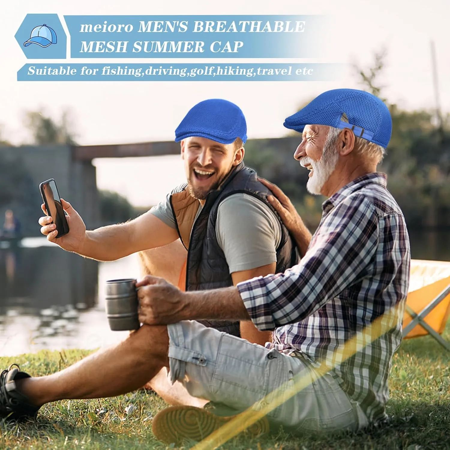 meioro Mens Breathable Mesh Summer Hat Adjustable Flat Cap Newsboy Beret Ivy Cap Irish Cabbie Fishing Hats