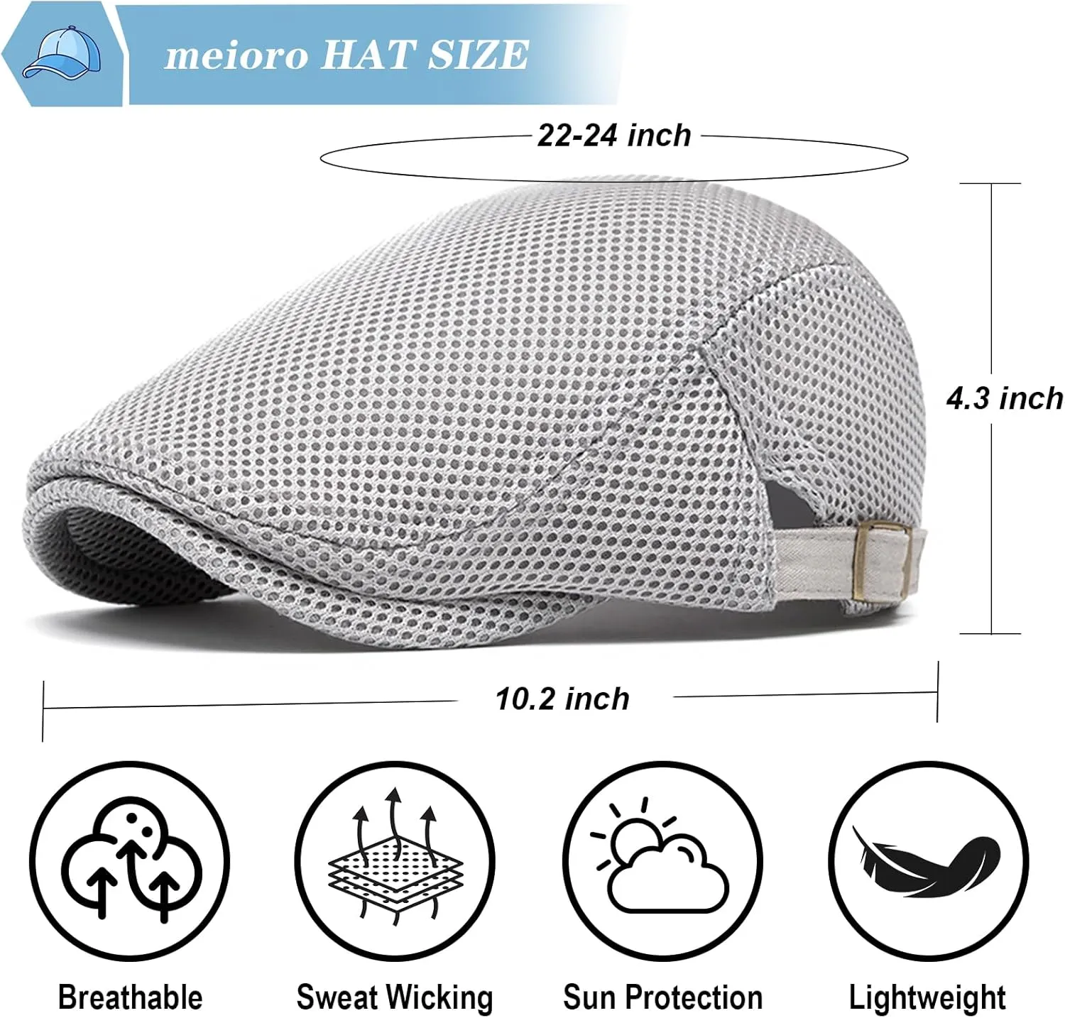meioro Mens Breathable Mesh Summer Hat Adjustable Flat Cap Newsboy Beret Ivy Cap Irish Cabbie Fishing Hats