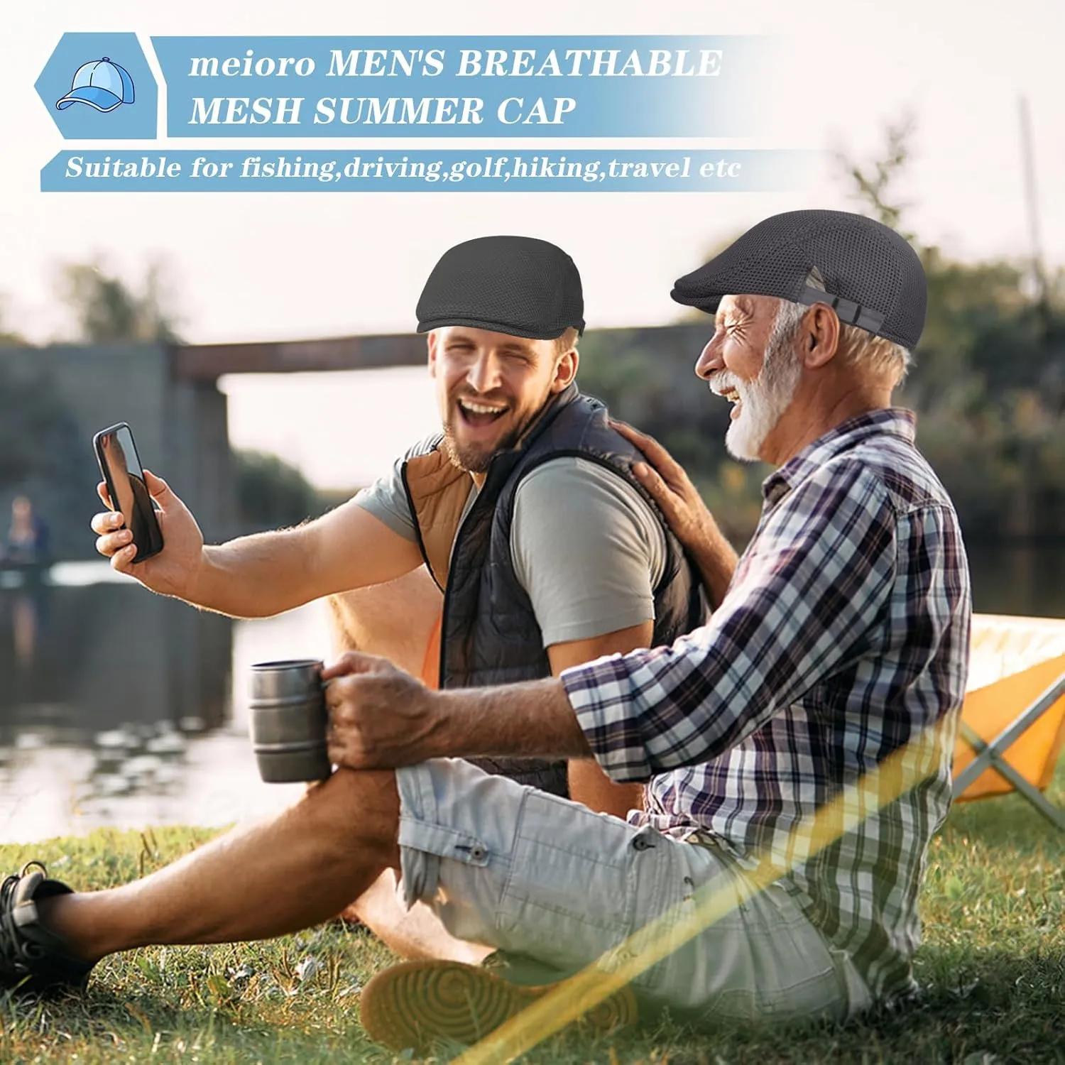 meioro Mens Breathable Mesh Summer Hat Adjustable Flat Cap Newsboy Beret Ivy Cap Irish Cabbie Fishing Hats