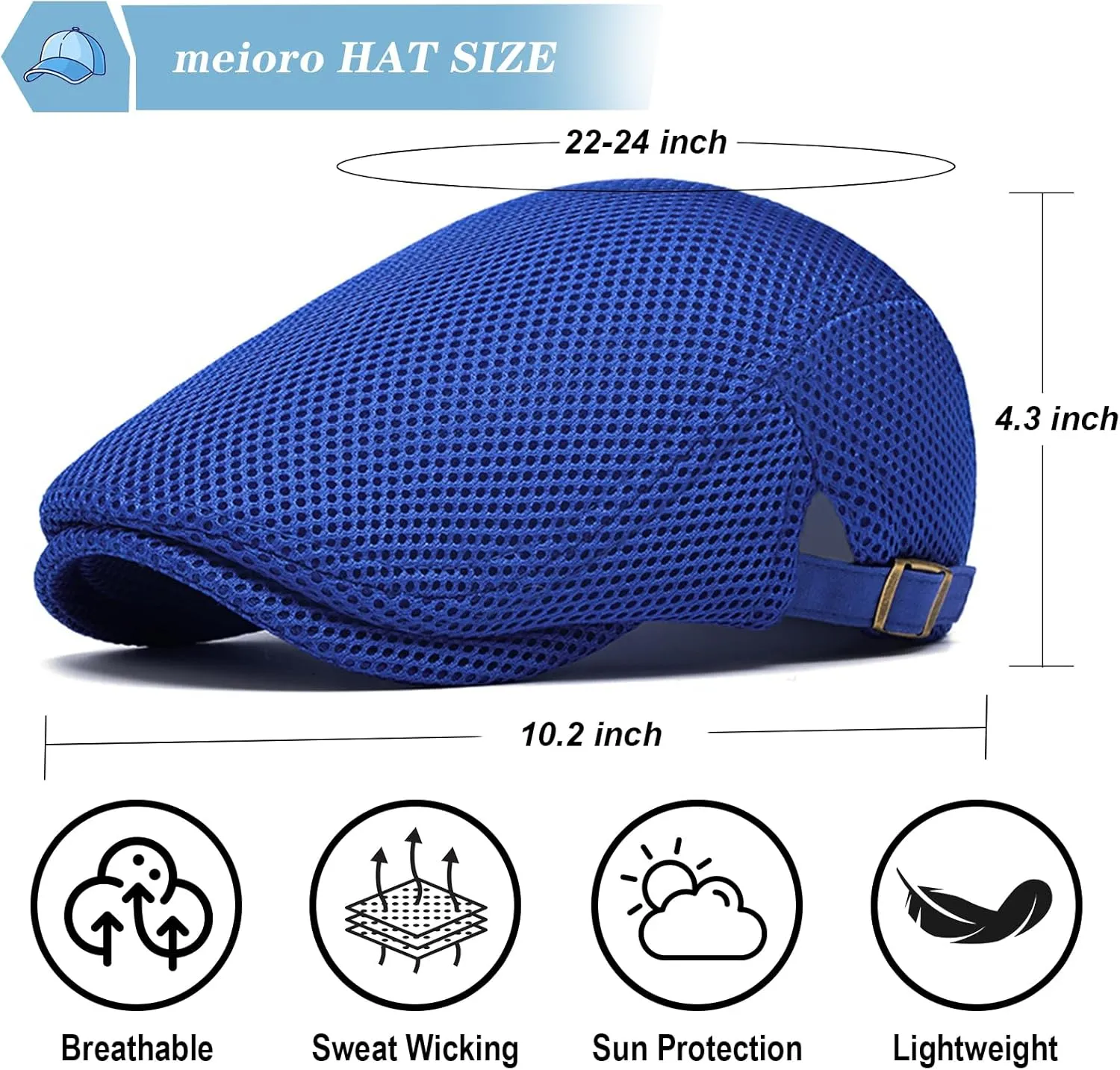 meioro Mens Breathable Mesh Summer Hat Adjustable Flat Cap Newsboy Beret Ivy Cap Irish Cabbie Fishing Hats