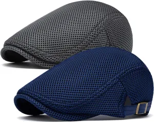 meioro Mens Breathable Mesh Summer Hat Adjustable Flat Cap Newsboy Beret Ivy Cap Irish Cabbie Fishing Hats