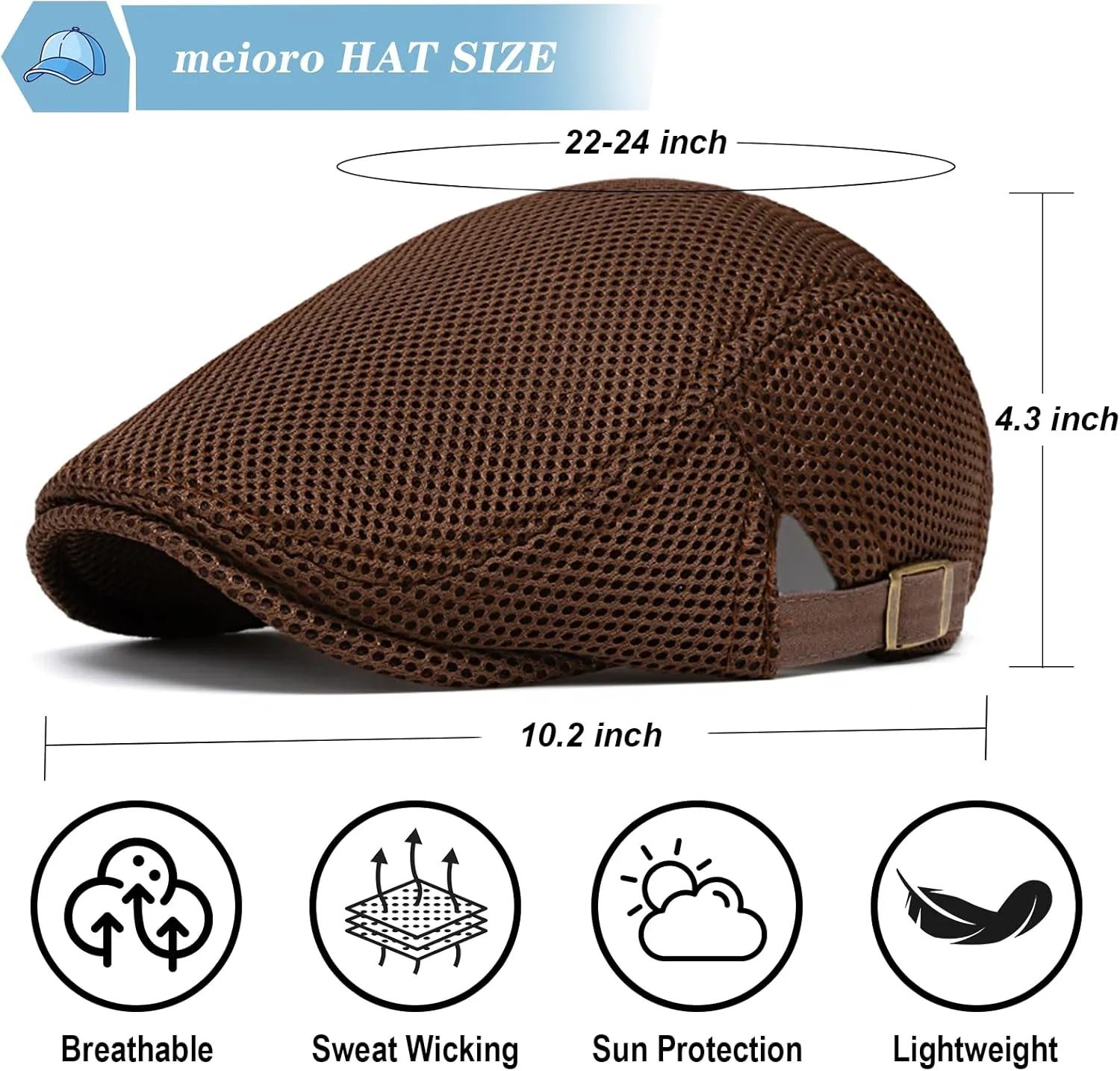 meioro Mens Breathable Mesh Summer Hat Adjustable Flat Cap Newsboy Beret Ivy Cap Irish Cabbie Fishing Hats