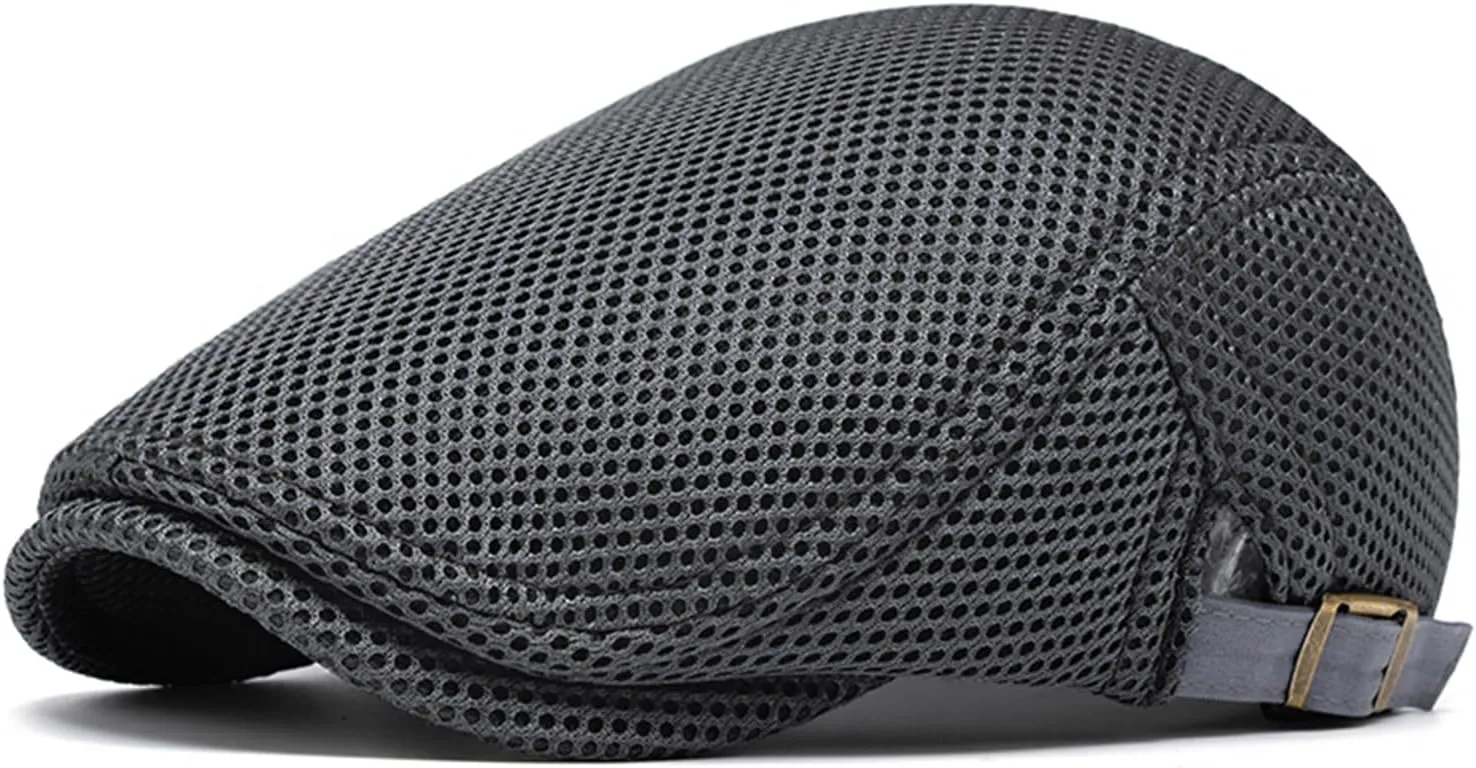 meioro Mens Breathable Mesh Summer Hat Adjustable Flat Cap Newsboy Beret Ivy Cap Irish Cabbie Fishing Hats