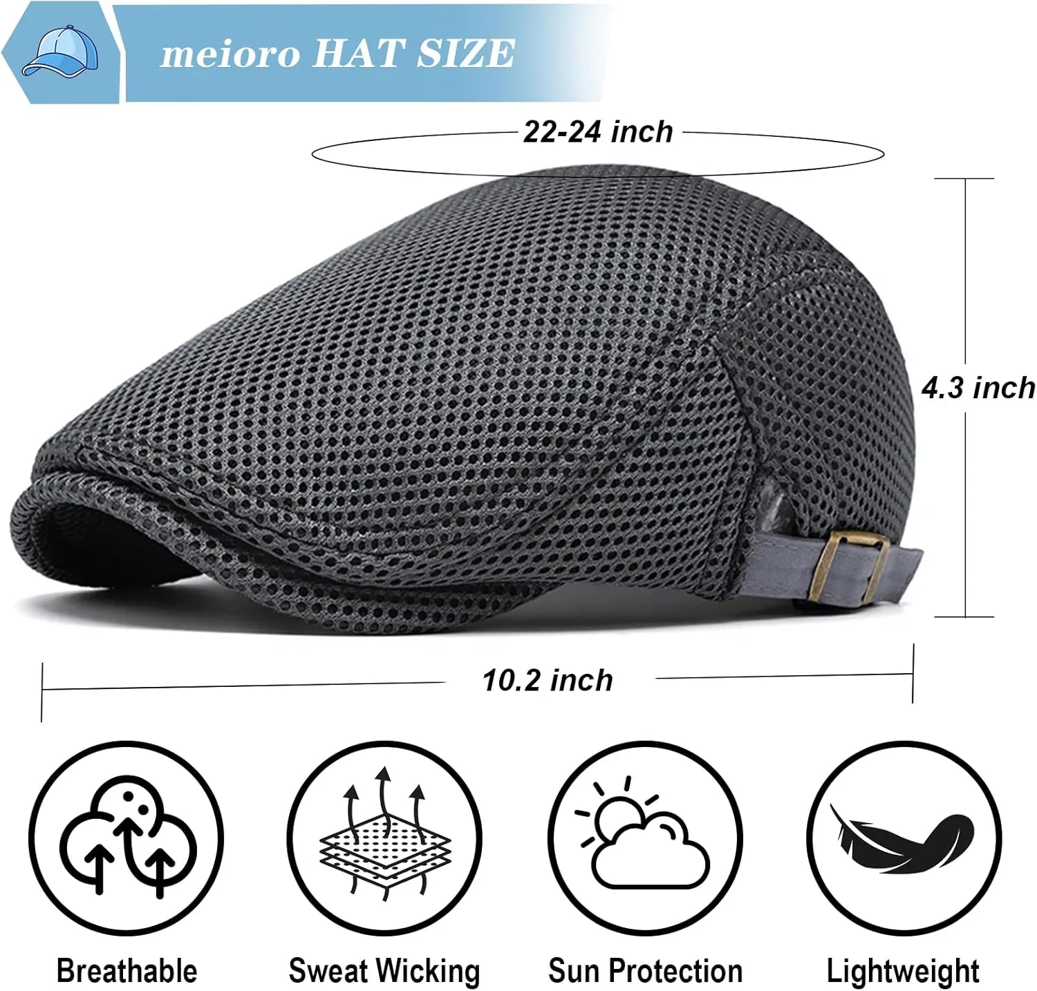 meioro Mens Breathable Mesh Summer Hat Adjustable Flat Cap Newsboy Beret Ivy Cap Irish Cabbie Fishing Hats