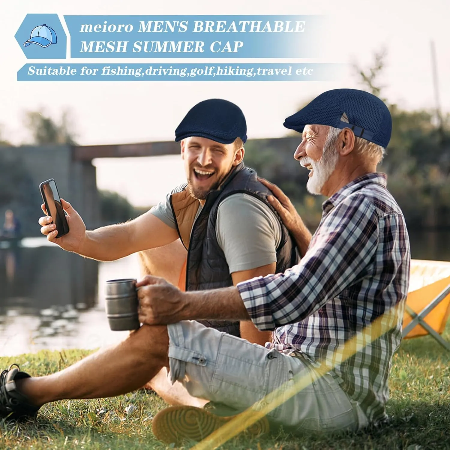 meioro Mens Breathable Mesh Summer Hat Adjustable Flat Cap Newsboy Beret Ivy Cap Irish Cabbie Fishing Hats