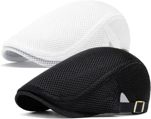 meioro Mens Breathable Mesh Summer Hat Adjustable Flat Cap Newsboy Beret Ivy Cap Irish Cabbie Fishing Hats