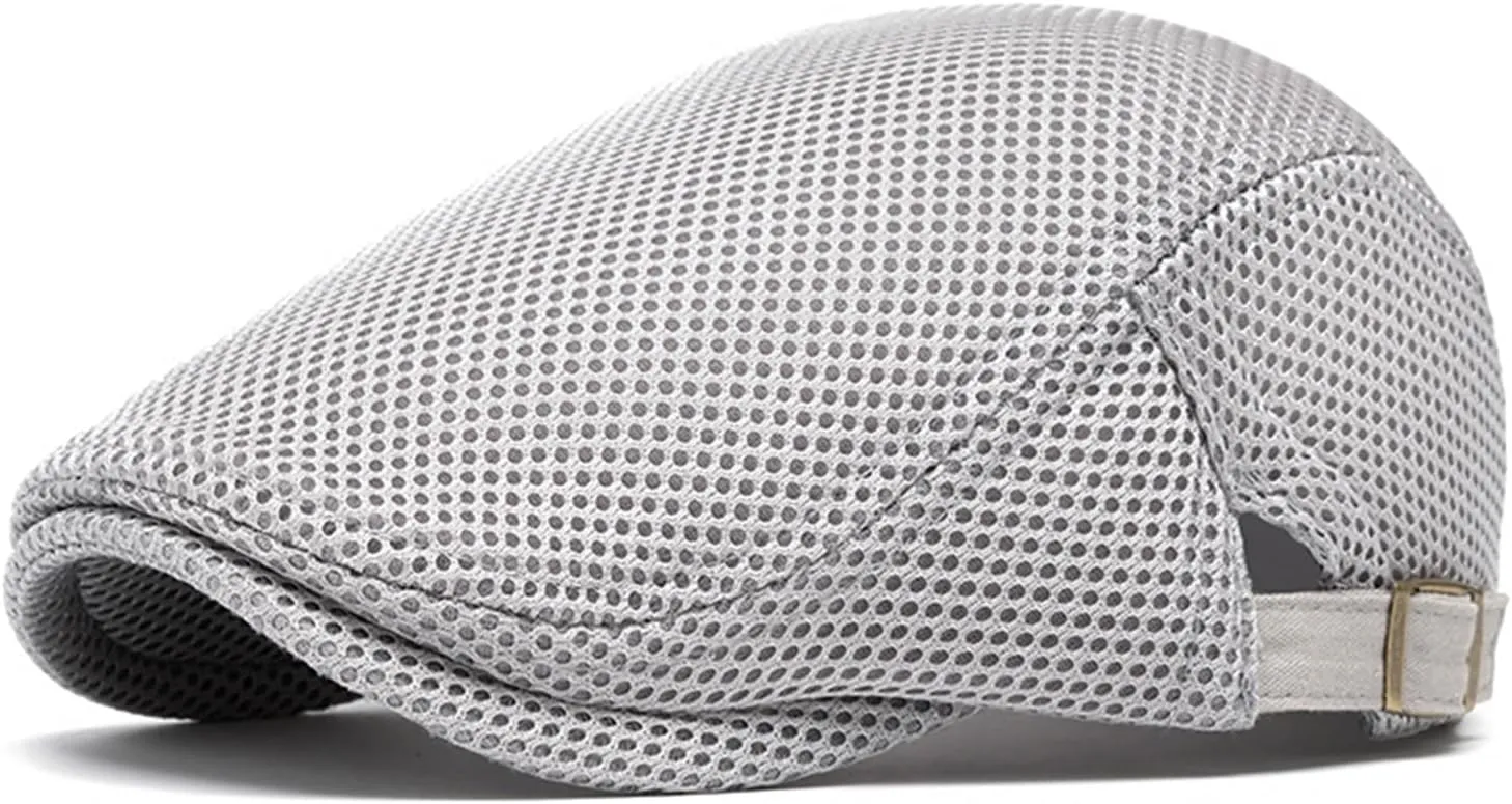 meioro Mens Breathable Mesh Summer Hat Adjustable Flat Cap Newsboy Beret Ivy Cap Irish Cabbie Fishing Hats