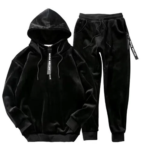 Men's Double-Sided Velvet Hoodie and Pants Set – Luxury Gold Velvet Two-Piece Winter Tracksuit, Casual Autumn Suit