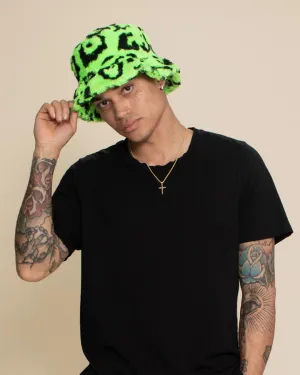 Men's Fur Bucket Hat | Neon Green Leopard