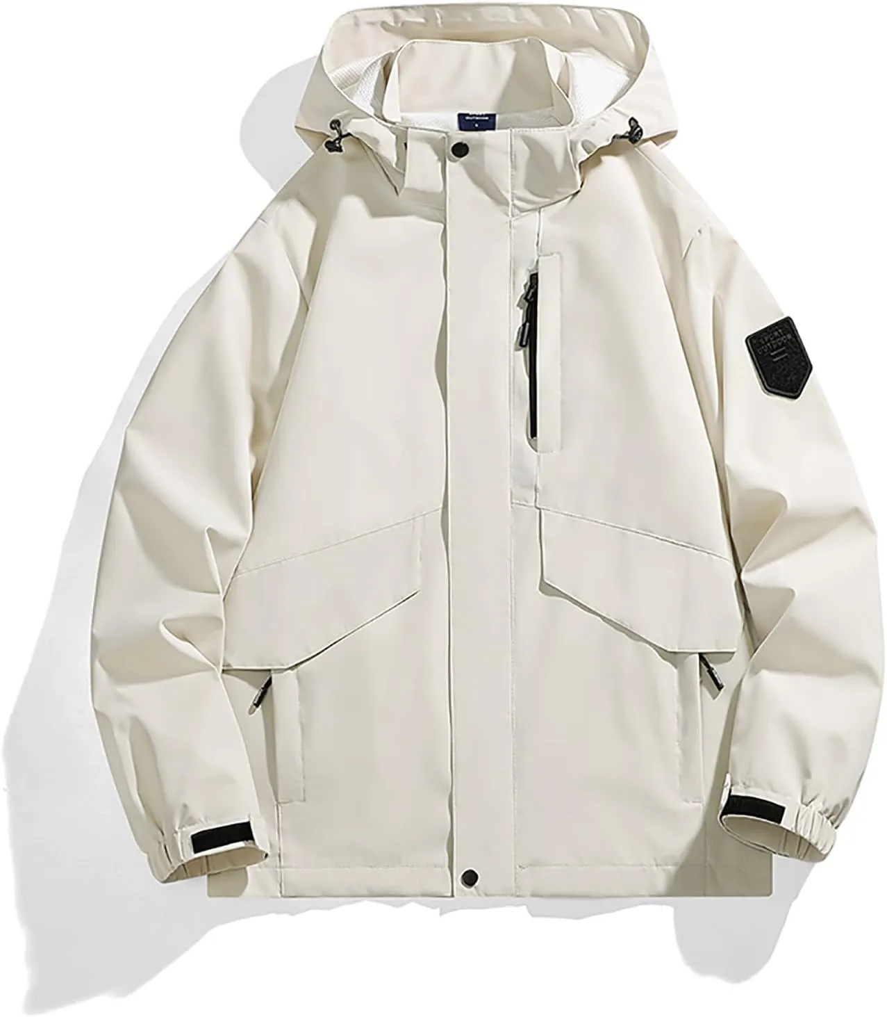 Mens Outdoor Hiking Jacket Fashion Soild Color Casual Zip Jackets Waterproof Windbreaker Hooded Rain Jackets Coats