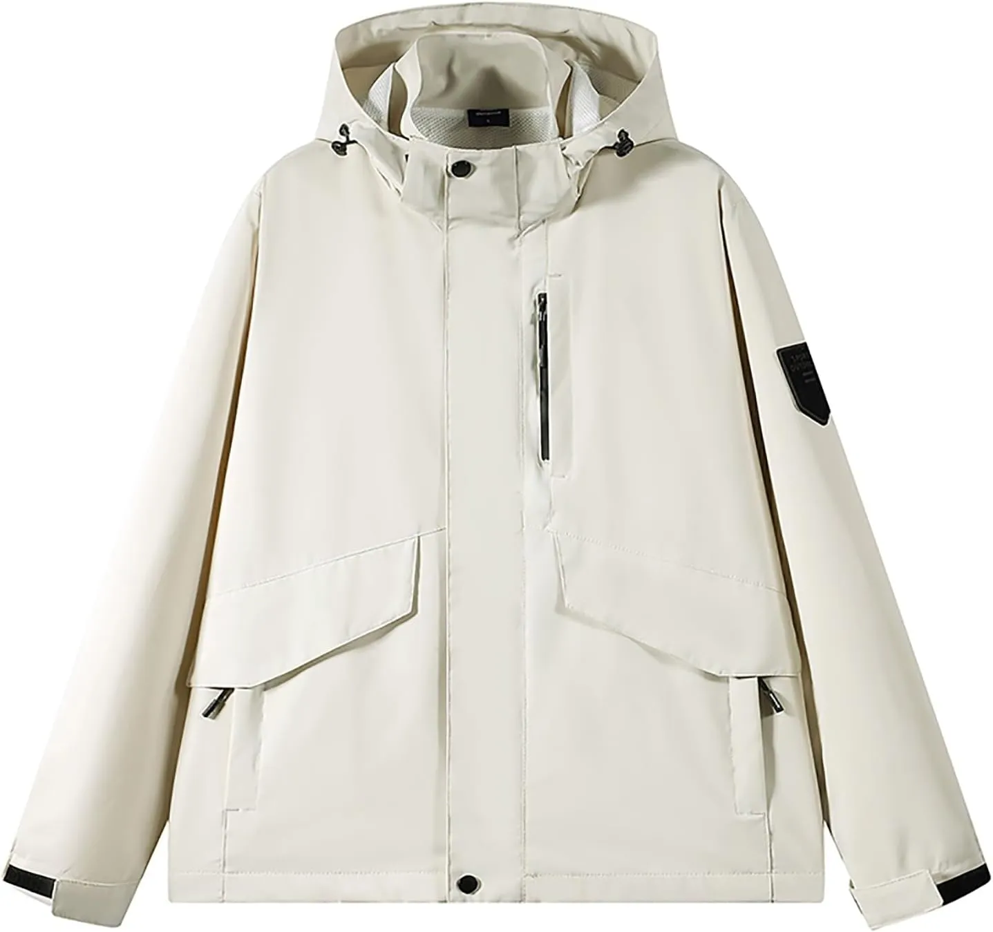 Mens Outdoor Hiking Jacket Fashion Soild Color Casual Zip Jackets Waterproof Windbreaker Hooded Rain Jackets Coats
