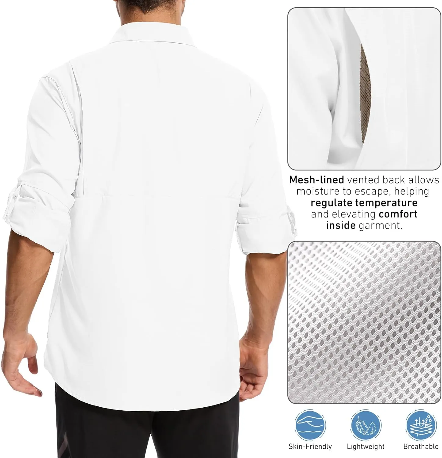 Mens Safari Shirt Long Sleeve UPF 50  Sun Protection Fishing Shirts Men，Convertible Cuffs Hiking Shirts for Men