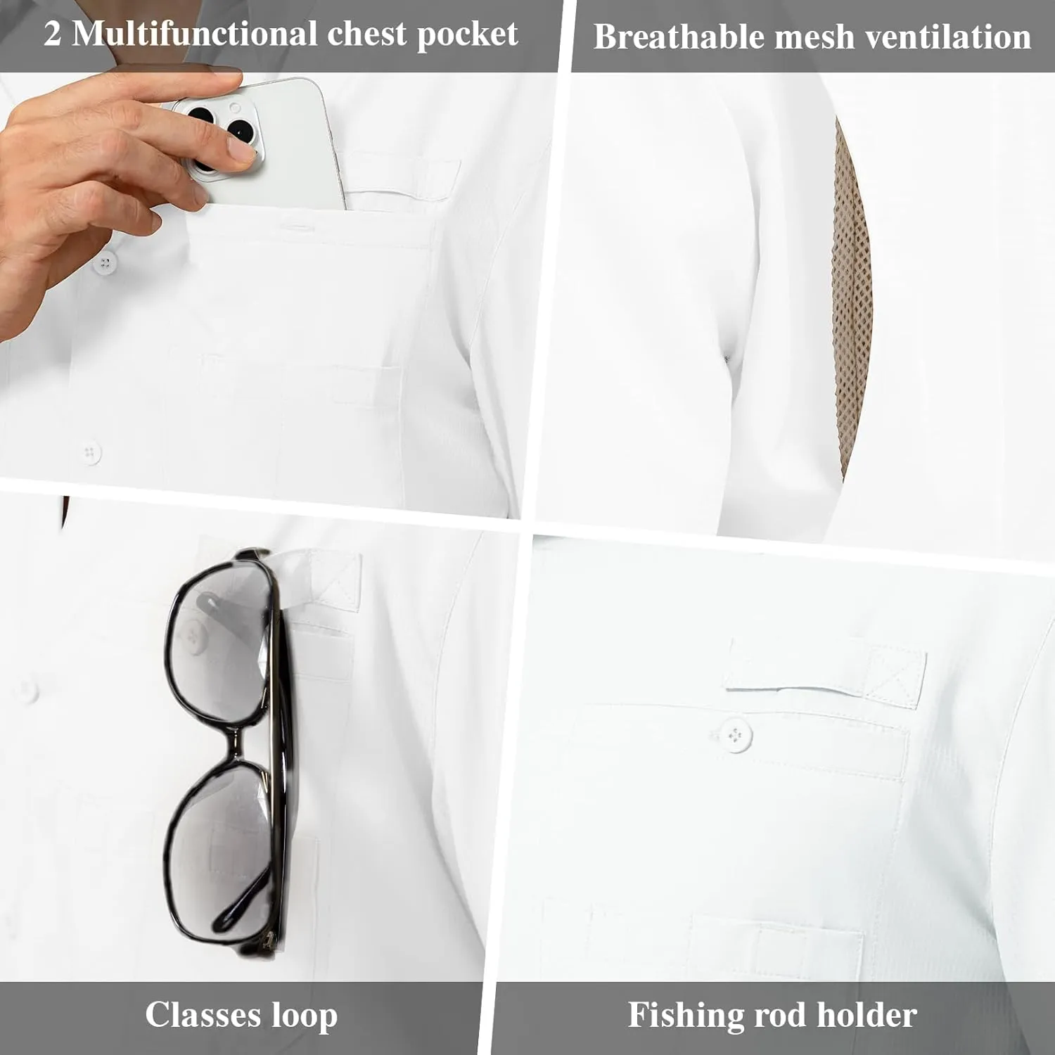 Mens Safari Shirt Long Sleeve UPF 50  Sun Protection Fishing Shirts Men，Convertible Cuffs Hiking Shirts for Men