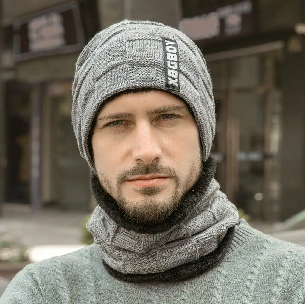 Mens Winter Hat Scarf Set Warm Knit Hat Womens Thick Fleece Lined Winter Cap Neck Warmer for Men Women