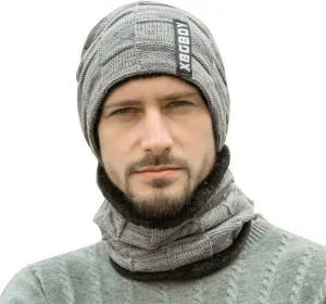 Mens Winter Hat Scarf Set Warm Knit Hat Womens Thick Fleece Lined Winter Cap Neck Warmer for Men Women
