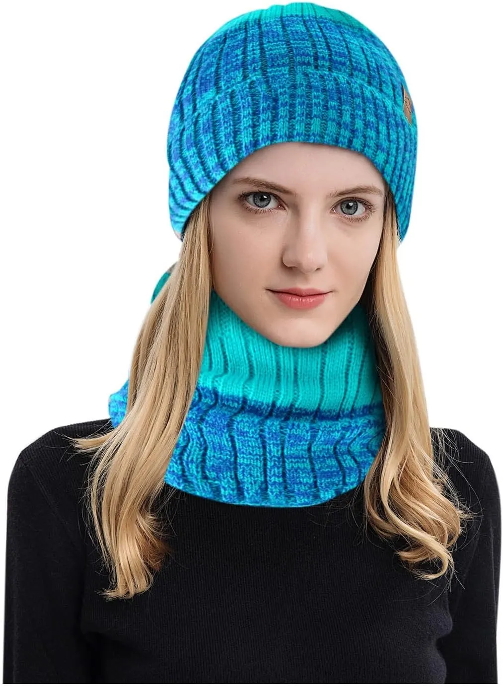 Mens Womens Winter Beanie Hat Scarf Set Slouchy Knit Beanie Skull Caps Ribbed Cuffed Beanies Cap Stretch Thermal Cap