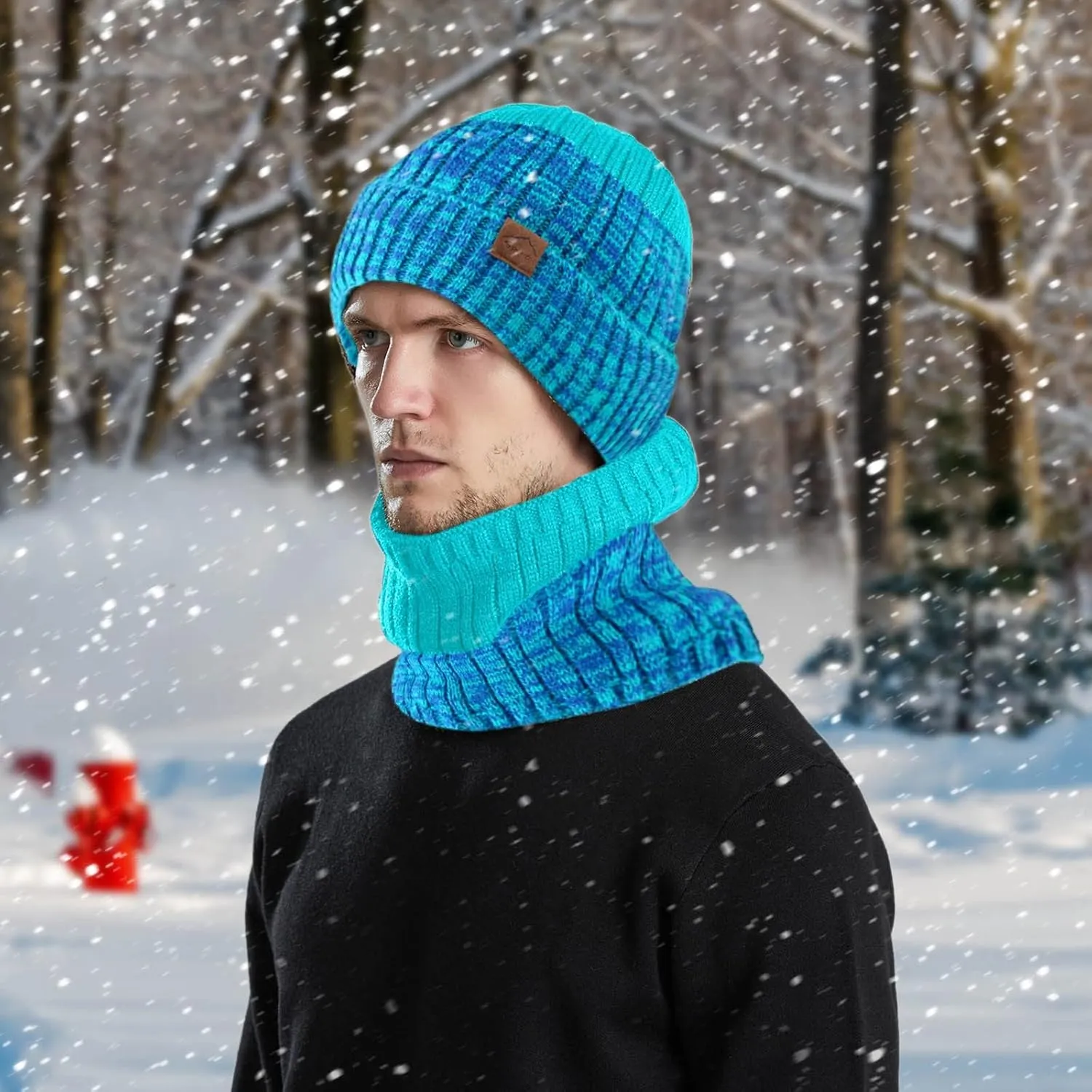 Mens Womens Winter Beanie Hat Scarf Set Slouchy Knit Beanie Skull Caps Ribbed Cuffed Beanies Cap Stretch Thermal Cap