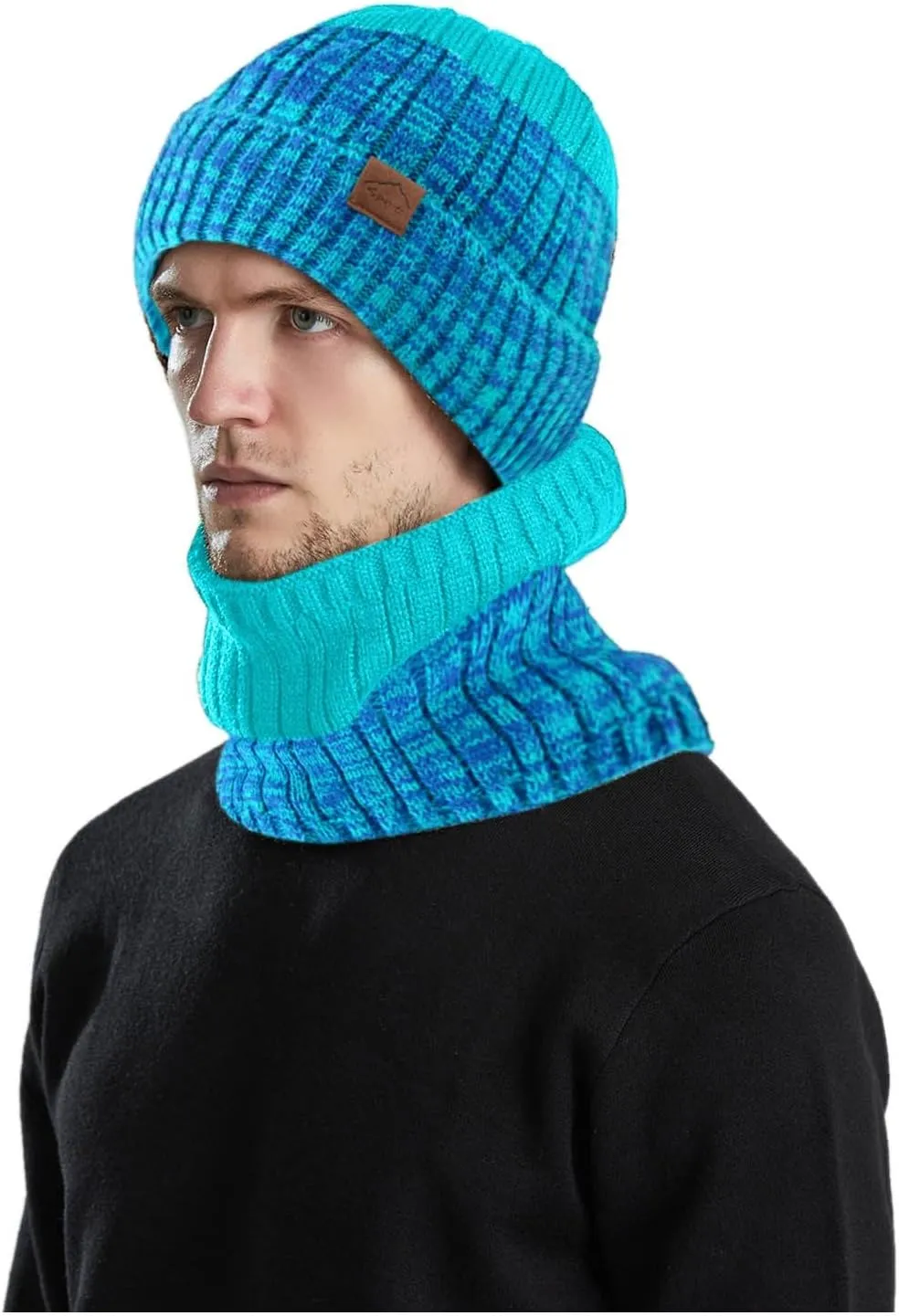 Mens Womens Winter Beanie Hat Scarf Set Slouchy Knit Beanie Skull Caps Ribbed Cuffed Beanies Cap Stretch Thermal Cap