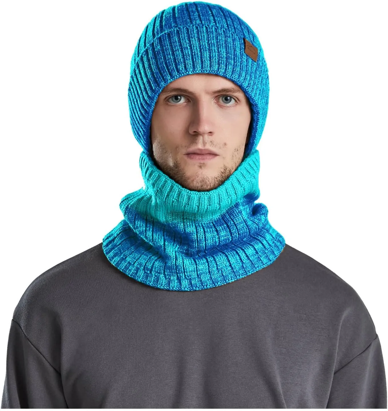 Mens Womens Winter Beanie Hat Scarf Set Slouchy Knit Beanie Skull Caps Ribbed Cuffed Beanies Cap Stretch Thermal Cap