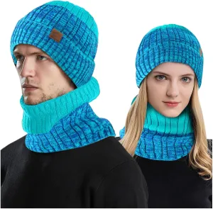 Mens Womens Winter Beanie Hat Scarf Set Slouchy Knit Beanie Skull Caps Ribbed Cuffed Beanies Cap Stretch Thermal Cap