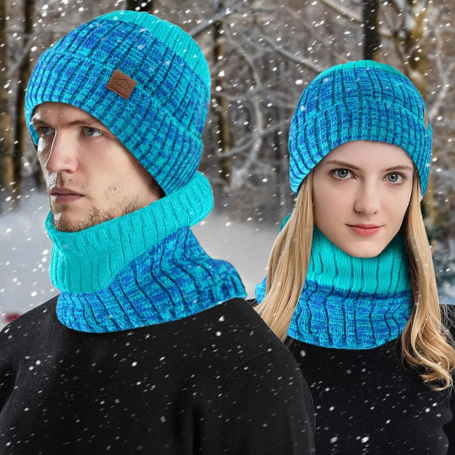 Mens Womens Winter Beanie Hat Scarf Set Slouchy Knit Beanie Skull Caps Ribbed Cuffed Beanies Cap Stretch Thermal Cap