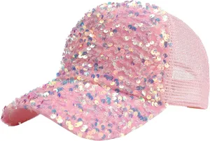 Messy Bun Ponytail Sports Baseball Cap Sequin Glitter Dad Hat for Men Women Vintage Plain Trucker Hat