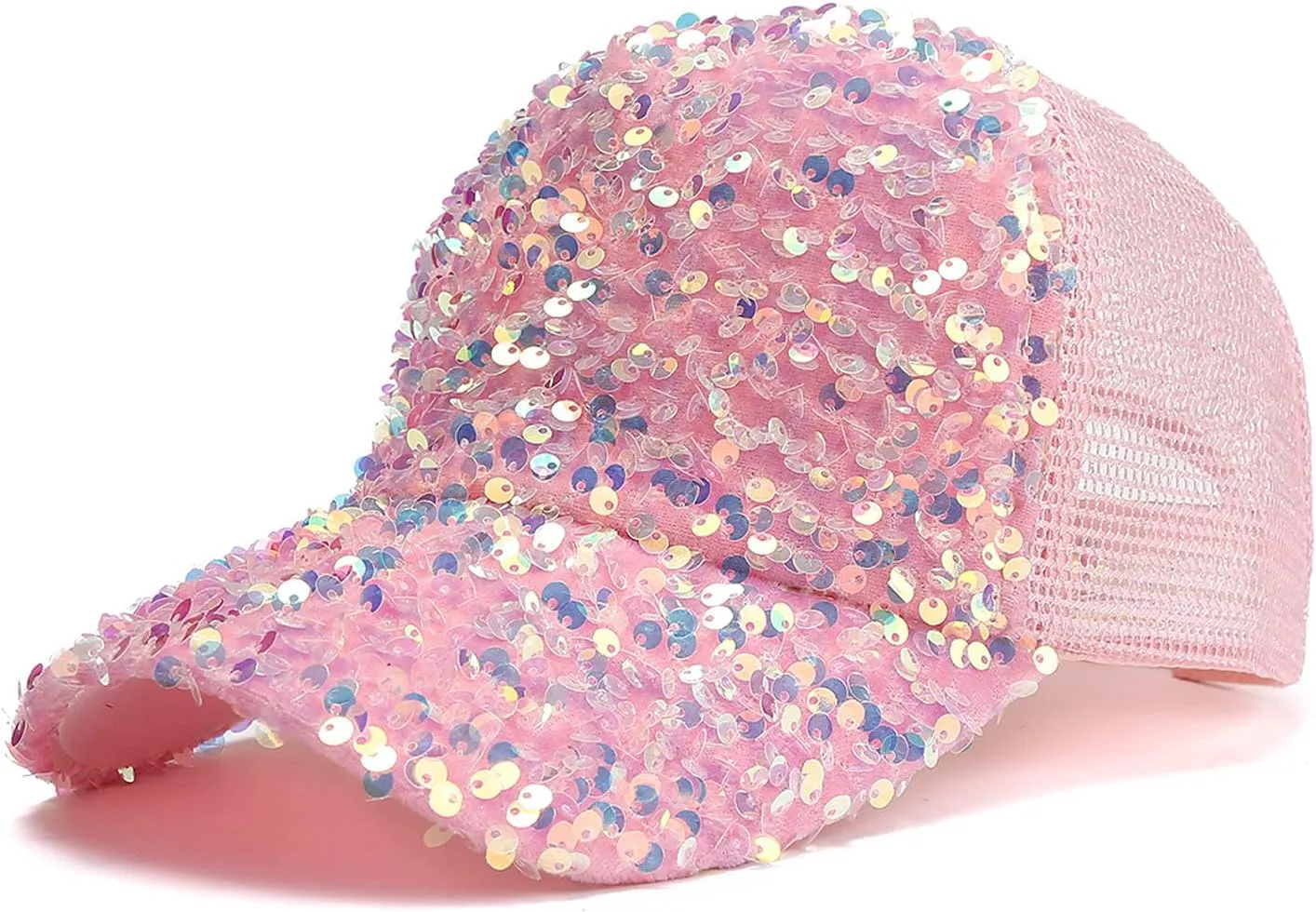 Messy Bun Ponytail Sports Baseball Cap Sequin Glitter Dad Hat for Men Women Vintage Plain Trucker Hat