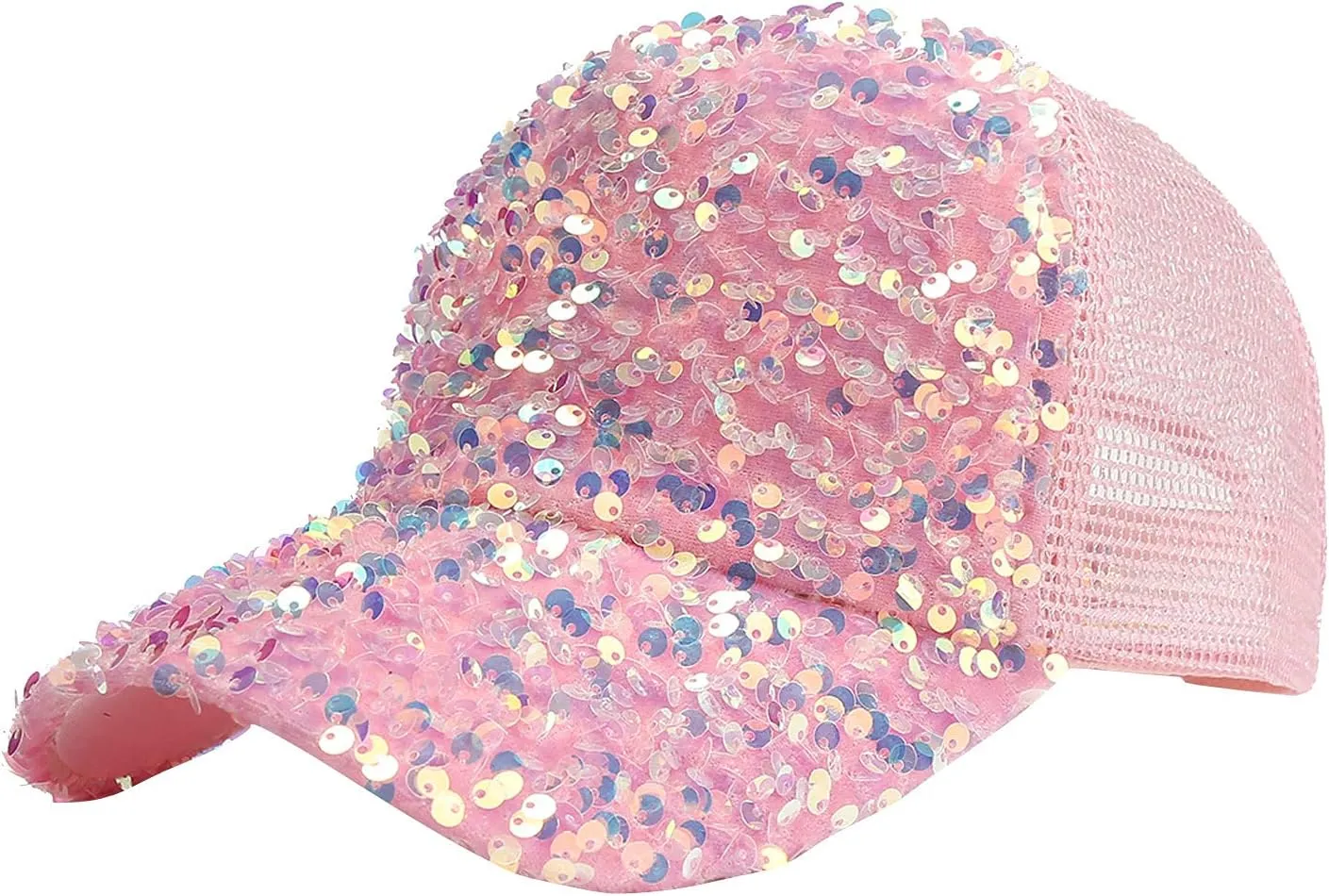 Messy Bun Ponytail Sports Baseball Cap Sequin Glitter Dad Hat for Men Women Vintage Plain Trucker Hat