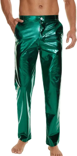 Metallic Shiny Disco Pants for Men, 70s/80s Party Rave Pants, Vintage Cosplay Straight Leg Trousers