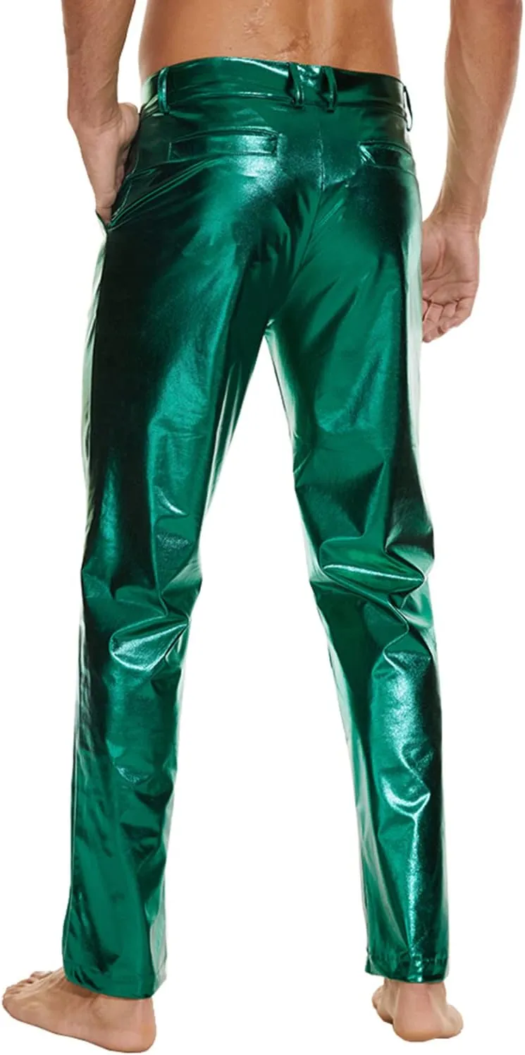 Metallic Shiny Disco Pants for Men, 70s/80s Party Rave Pants, Vintage Cosplay Straight Leg Trousers