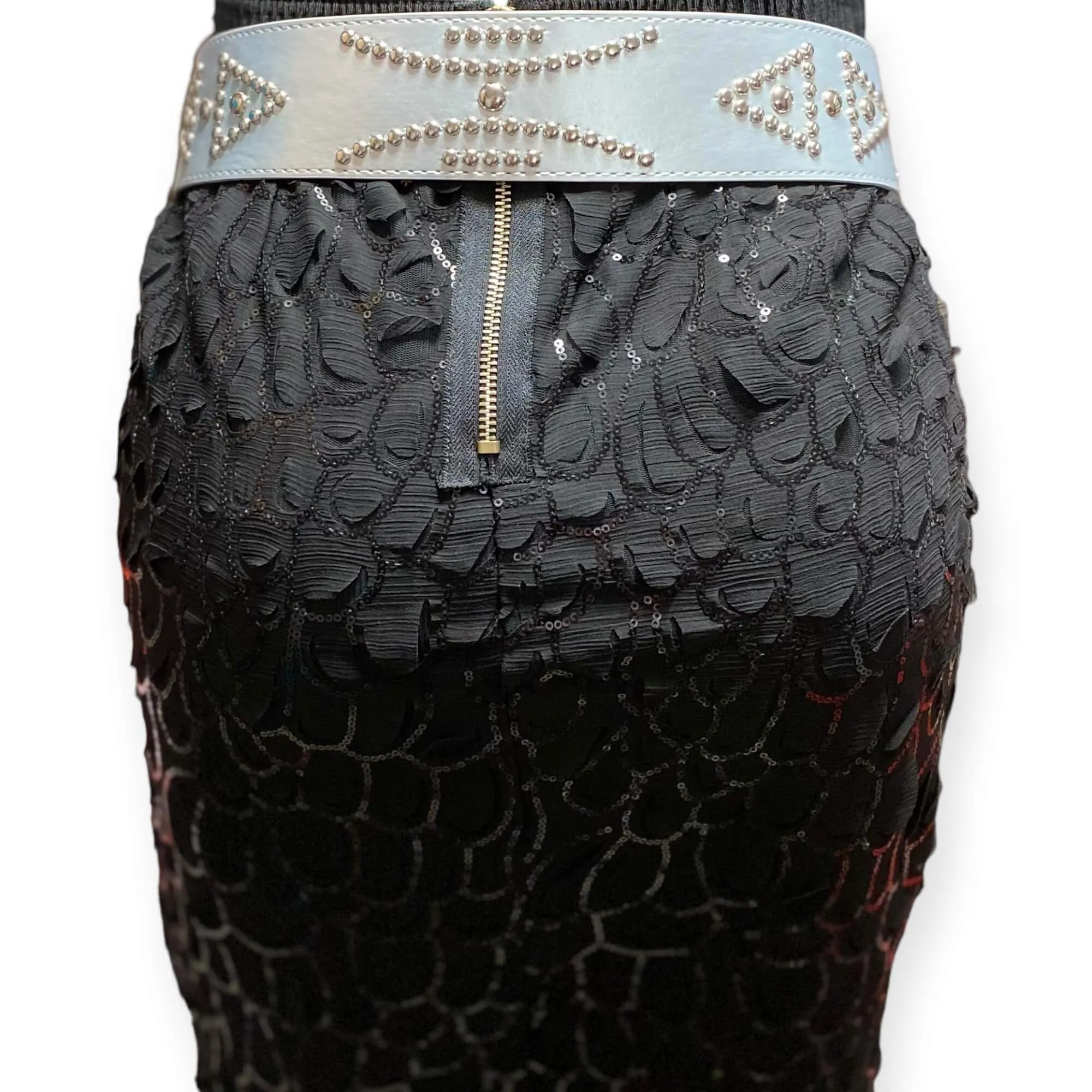 Metallic Silver Studded Wide Belt
