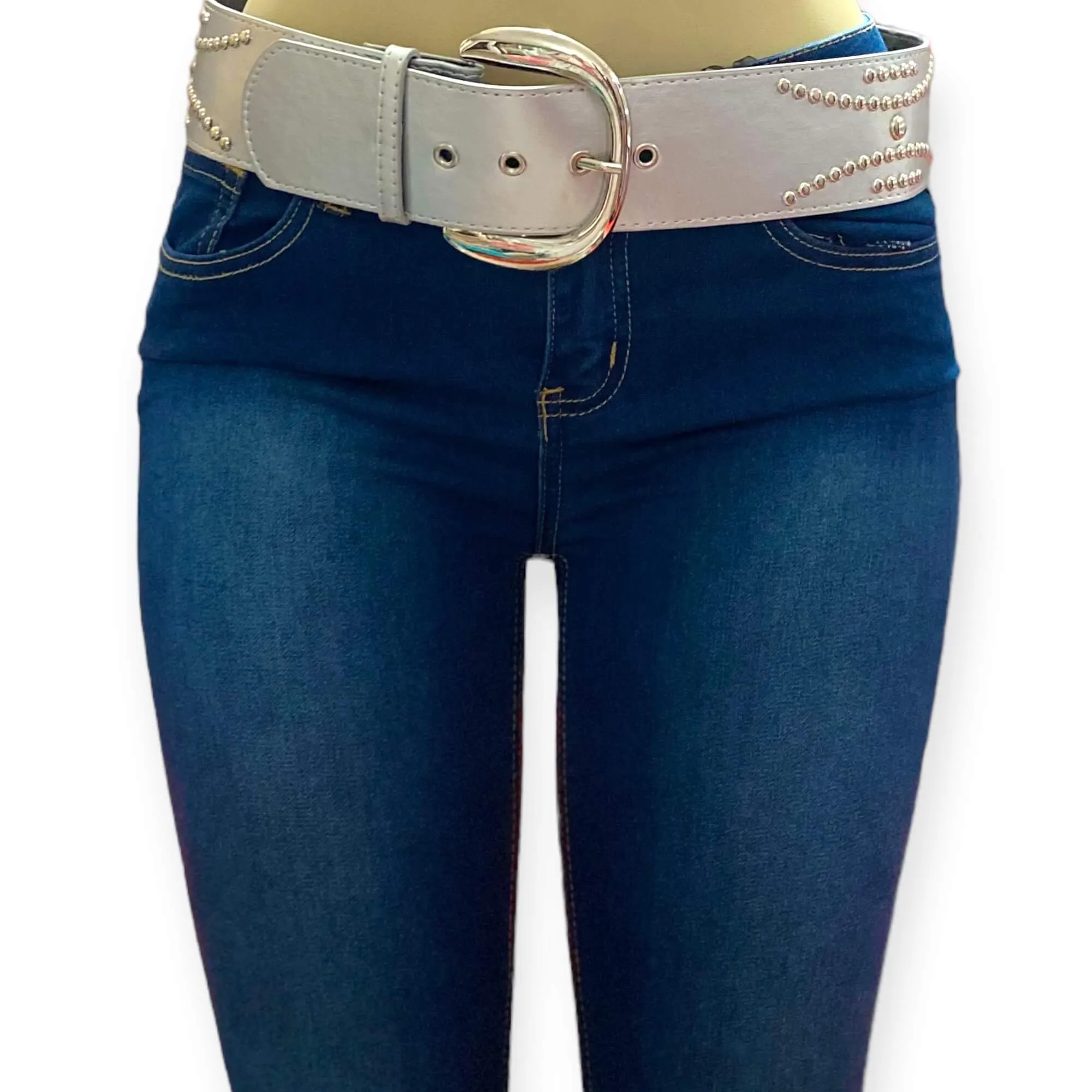 Metallic Silver Studded Wide Belt