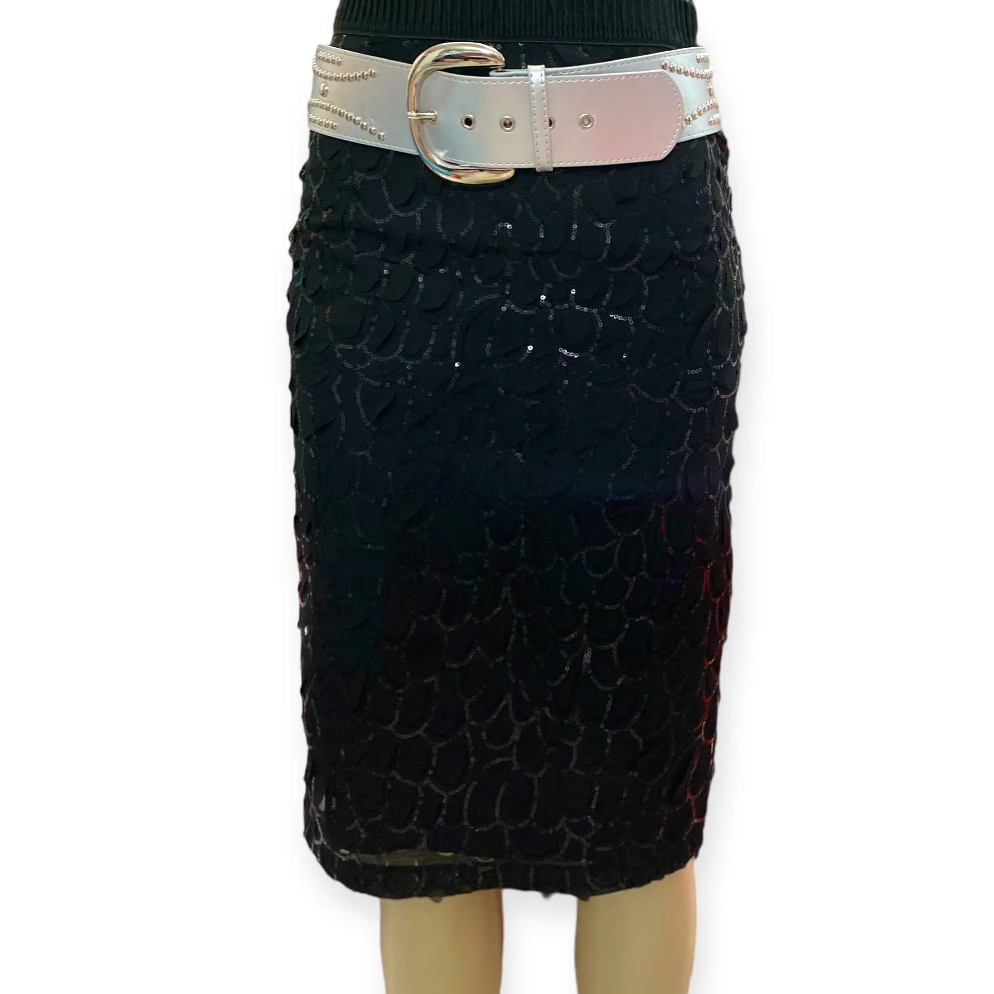 Metallic Silver Studded Wide Belt
