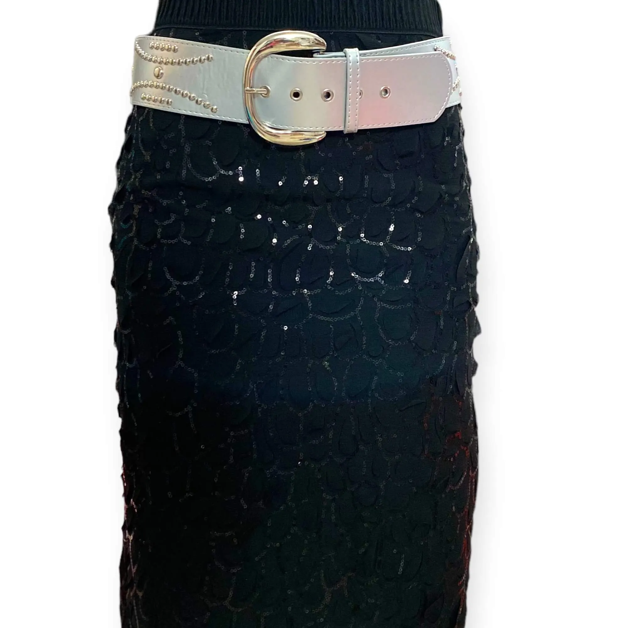 Metallic Silver Studded Wide Belt