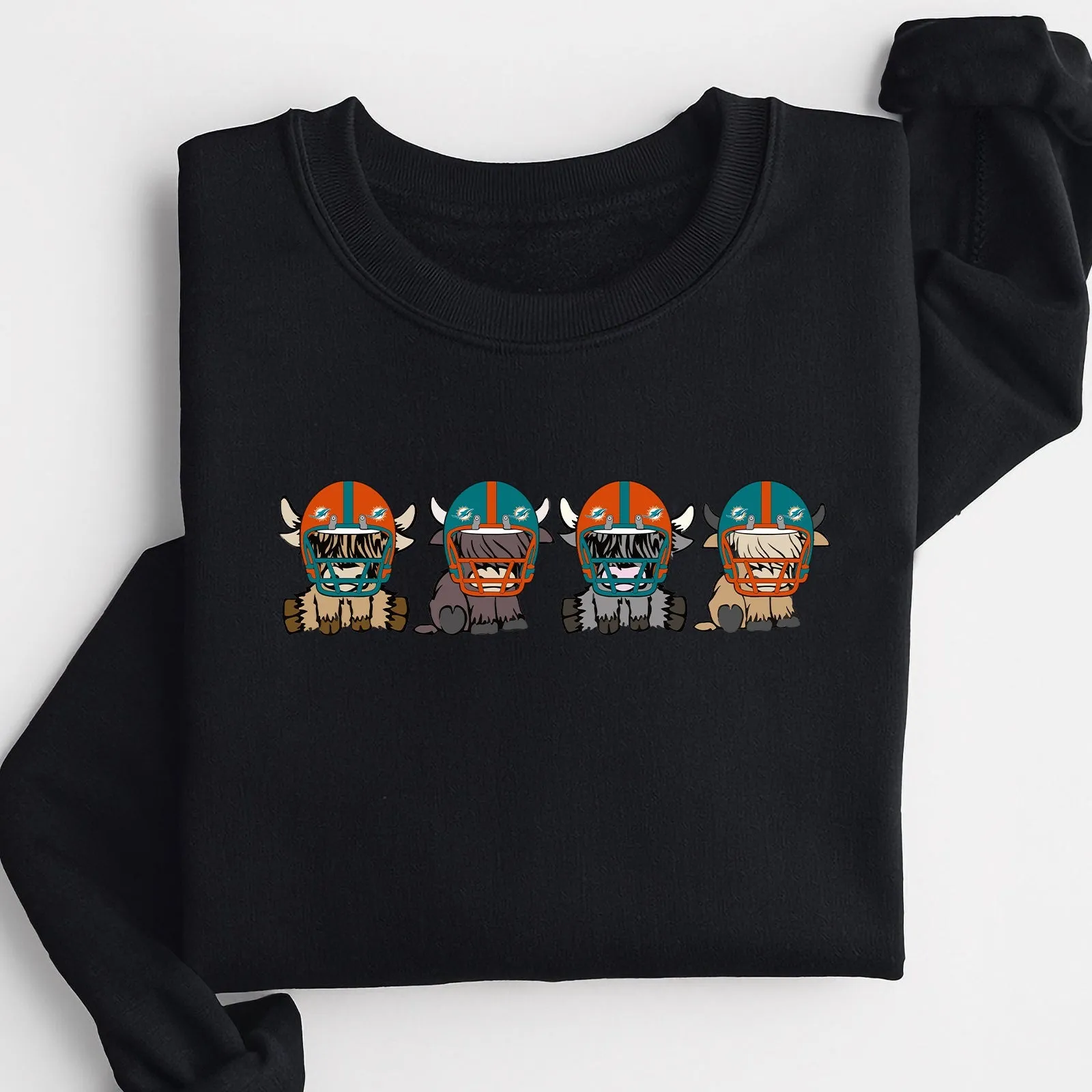 Miami Dolphins Highland Cow Football Team Football Lovers Gift Unisex Crewneck Hoodie Sweatshirt