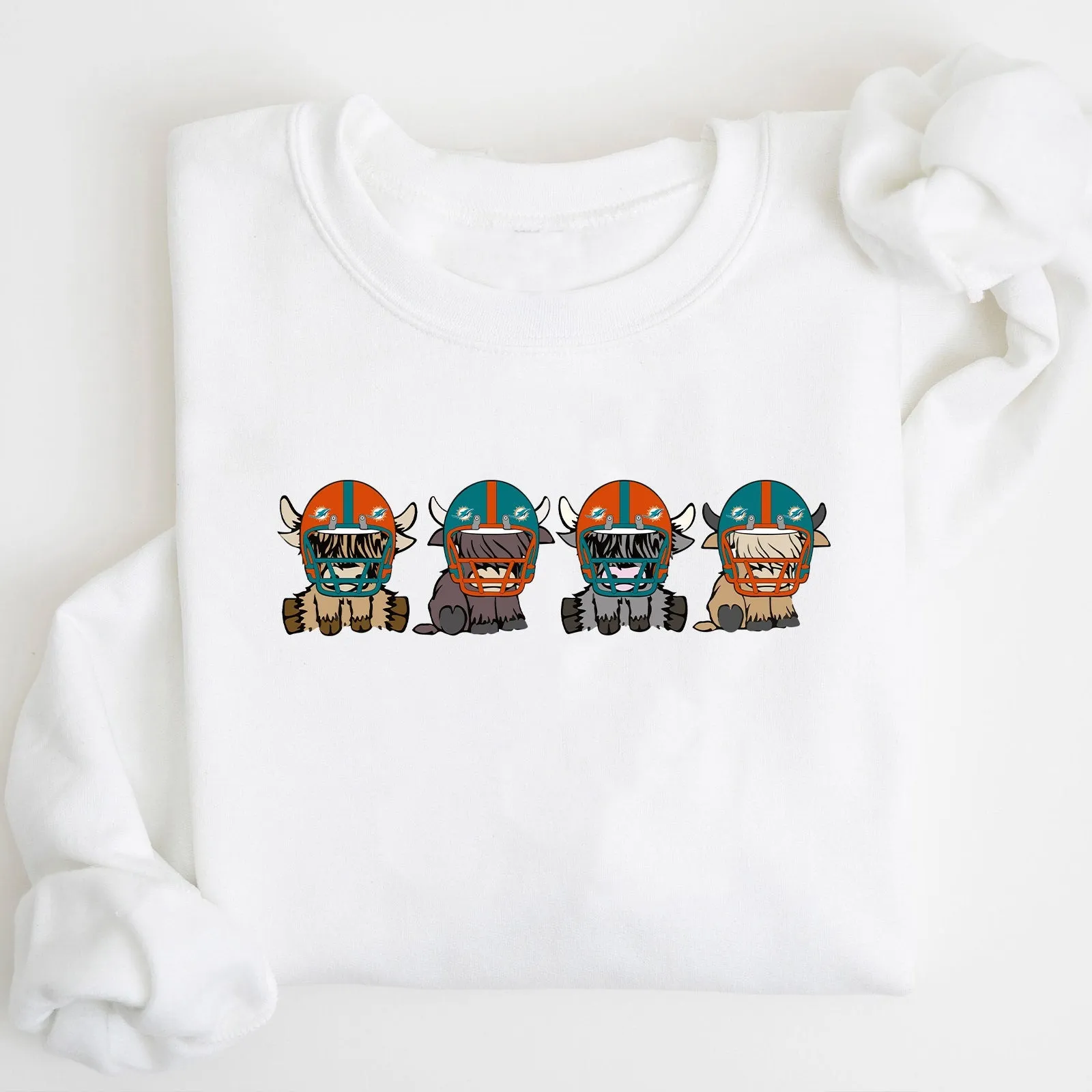 Miami Dolphins Highland Cow Football Team Football Lovers Gift Unisex Crewneck Hoodie Sweatshirt