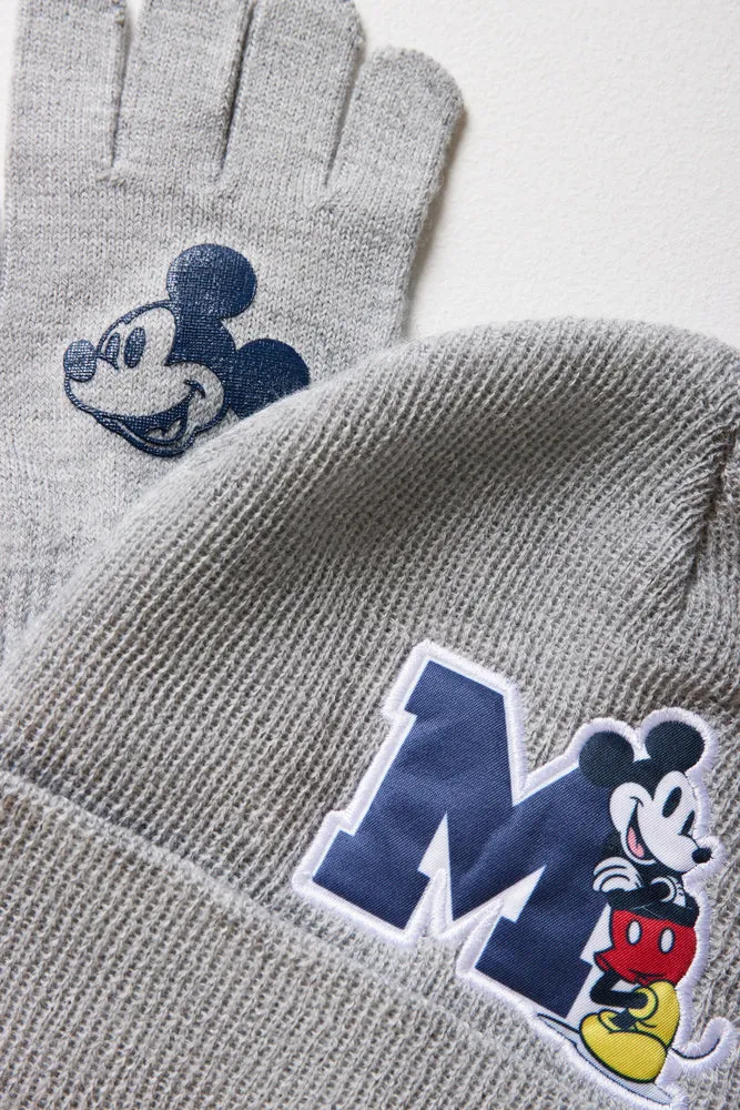 Mickey Mouse Beanie & Gloves Set Grey