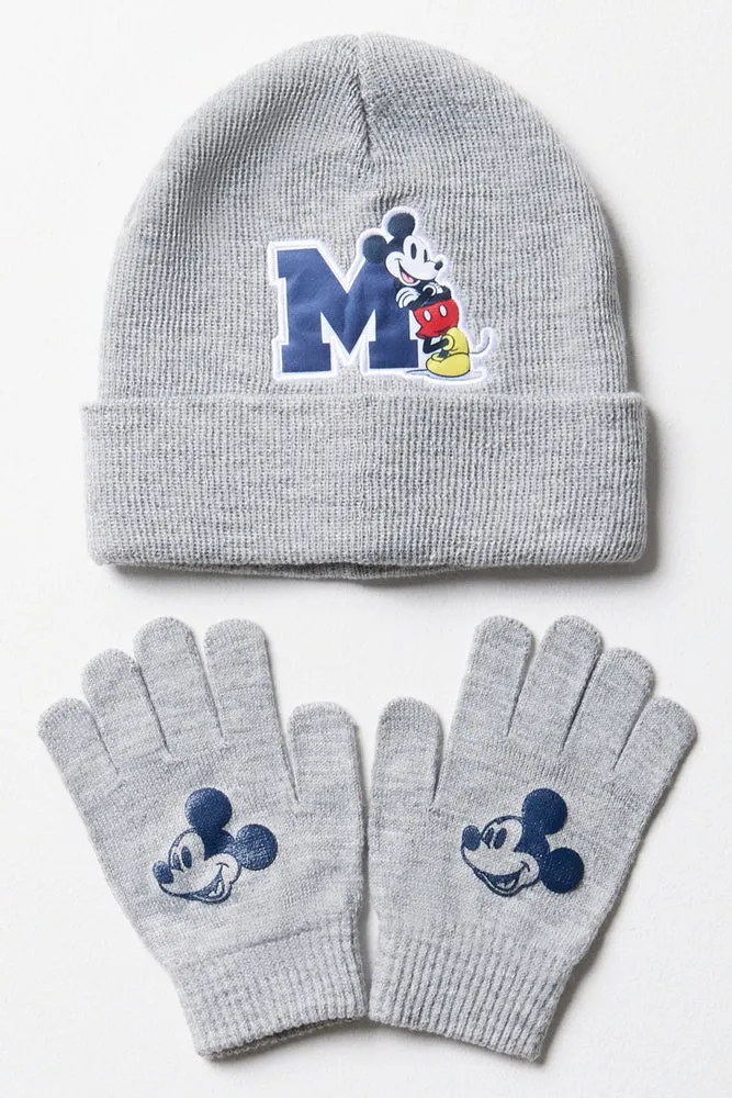 Mickey Mouse Beanie & Gloves Set Grey