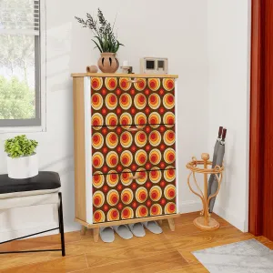 Mid Century Modern Shoe Cabinet, Retro Orbs Brown Orange Yellow Mod Furniture Cabinet
