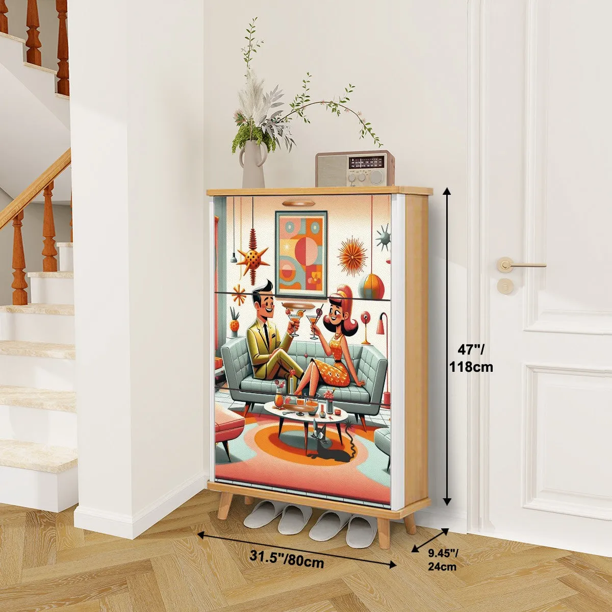 Mid Century Modern Shoe Storage, Kitschy Mod Designed Shoe Cabinet