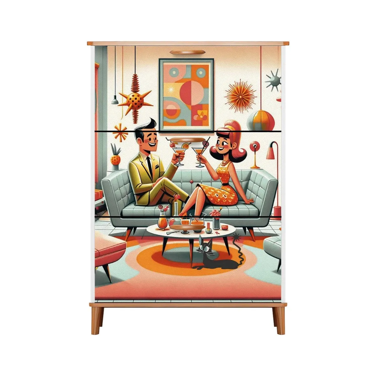 Mid Century Modern Shoe Storage, Kitschy Mod Designed Shoe Cabinet