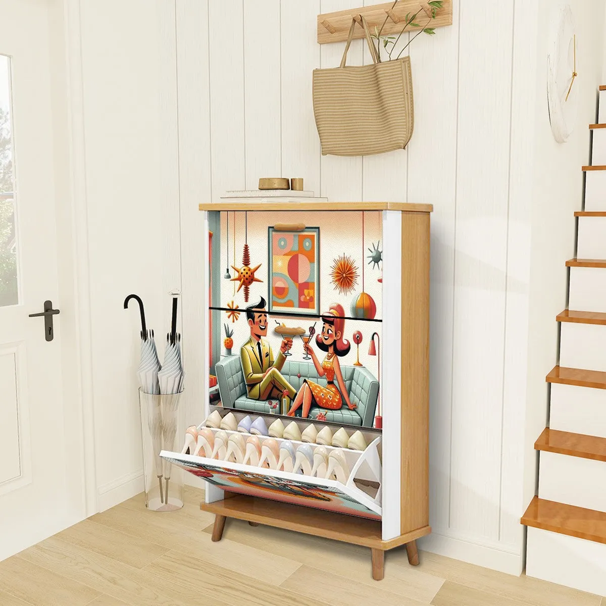 Mid Century Modern Shoe Storage, Kitschy Mod Designed Shoe Cabinet