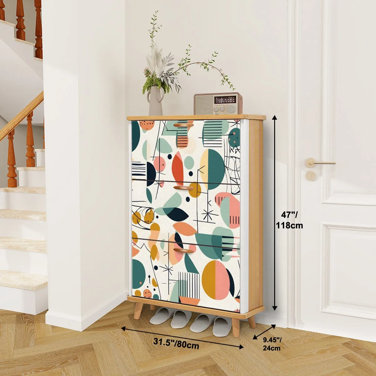 Mid Mod Boho Designed Shoe Storage Shoe Cabinet