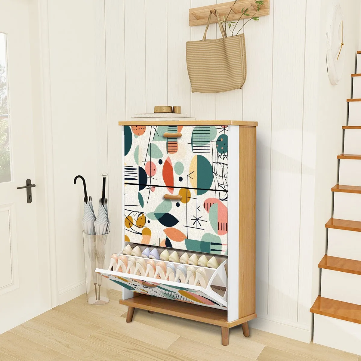 Mid Mod Boho Designed Shoe Storage Shoe Cabinet