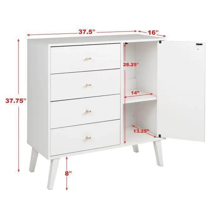 Milo Mid-Century 4 Drawer Chest with Door - Available in 4 Colours