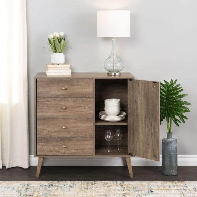 Milo Mid-Century 4 Drawer Chest with Door - Available in 4 Colours