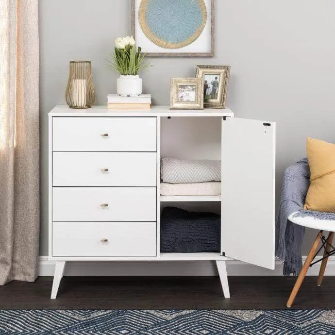 Milo Mid-Century 4 Drawer Chest with Door - Available in 4 Colours